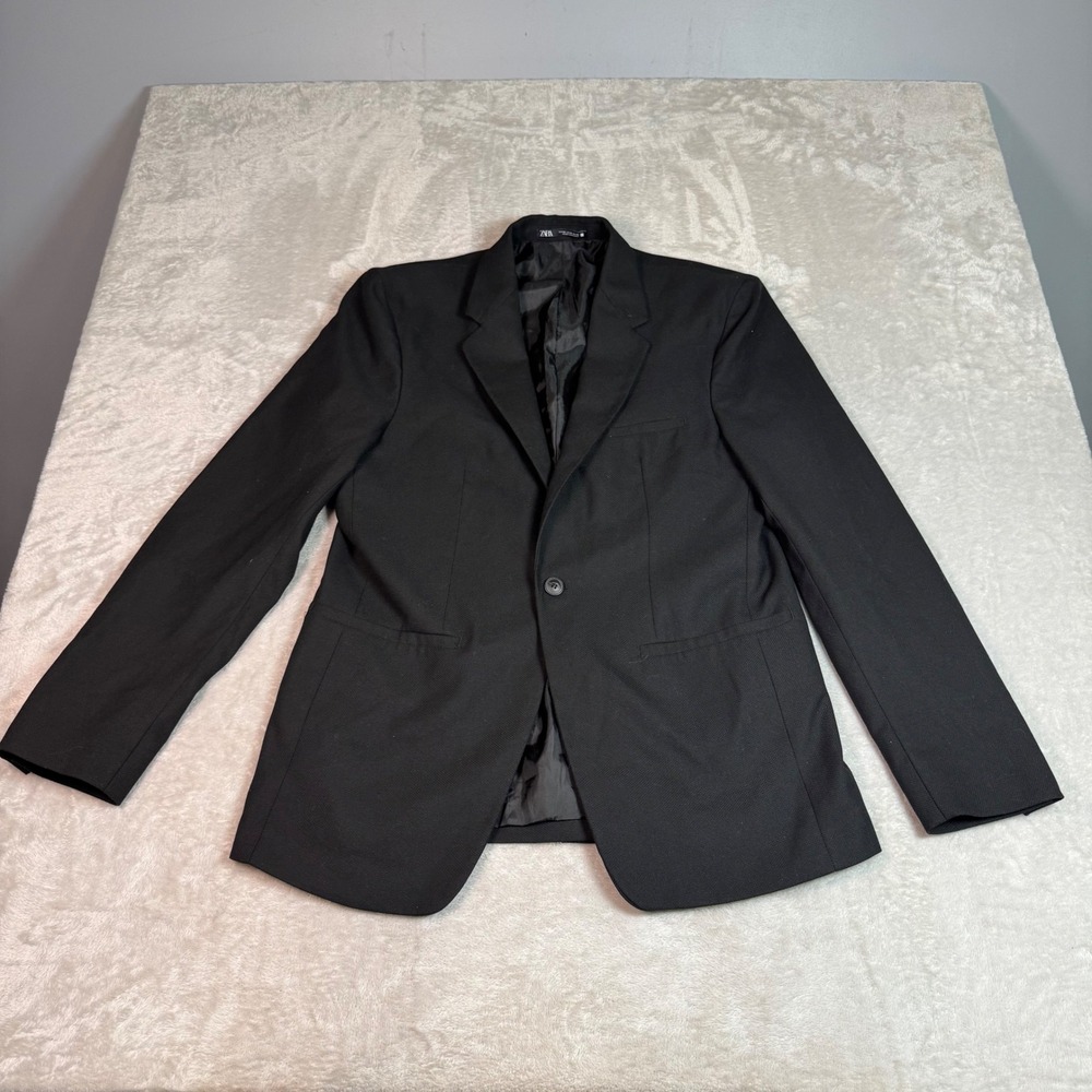 Zara Mens Tailored Fit Black One Button Blazer Jacket USA 38